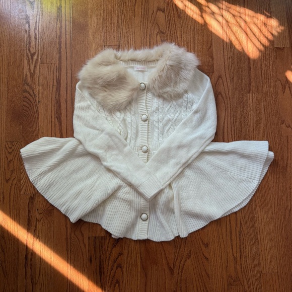 LIZ LISA Cream Fur Collar Sweater Long Sleeve Mini Dress - Picture 1 of 6